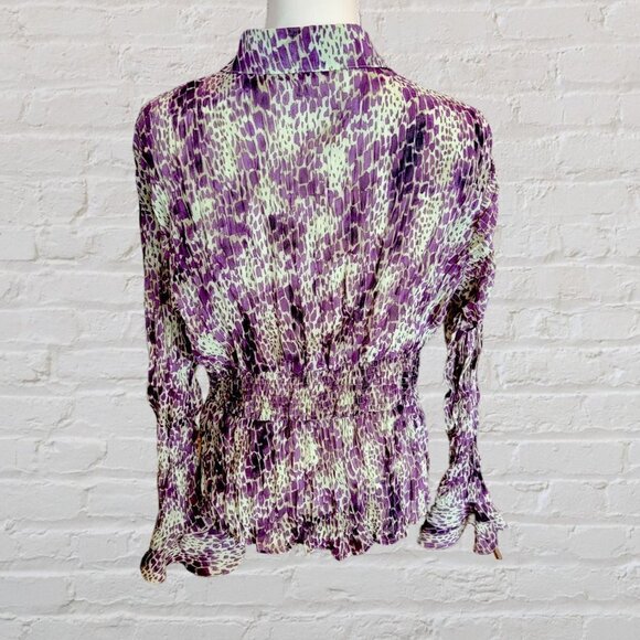 Lloyd Williams Elegant Purple and Green Long Sleeve Evening Blouse in Size Large - Picture 3 of 5